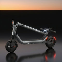 Gray Apollo electric scooter in a folded position against a dark background.